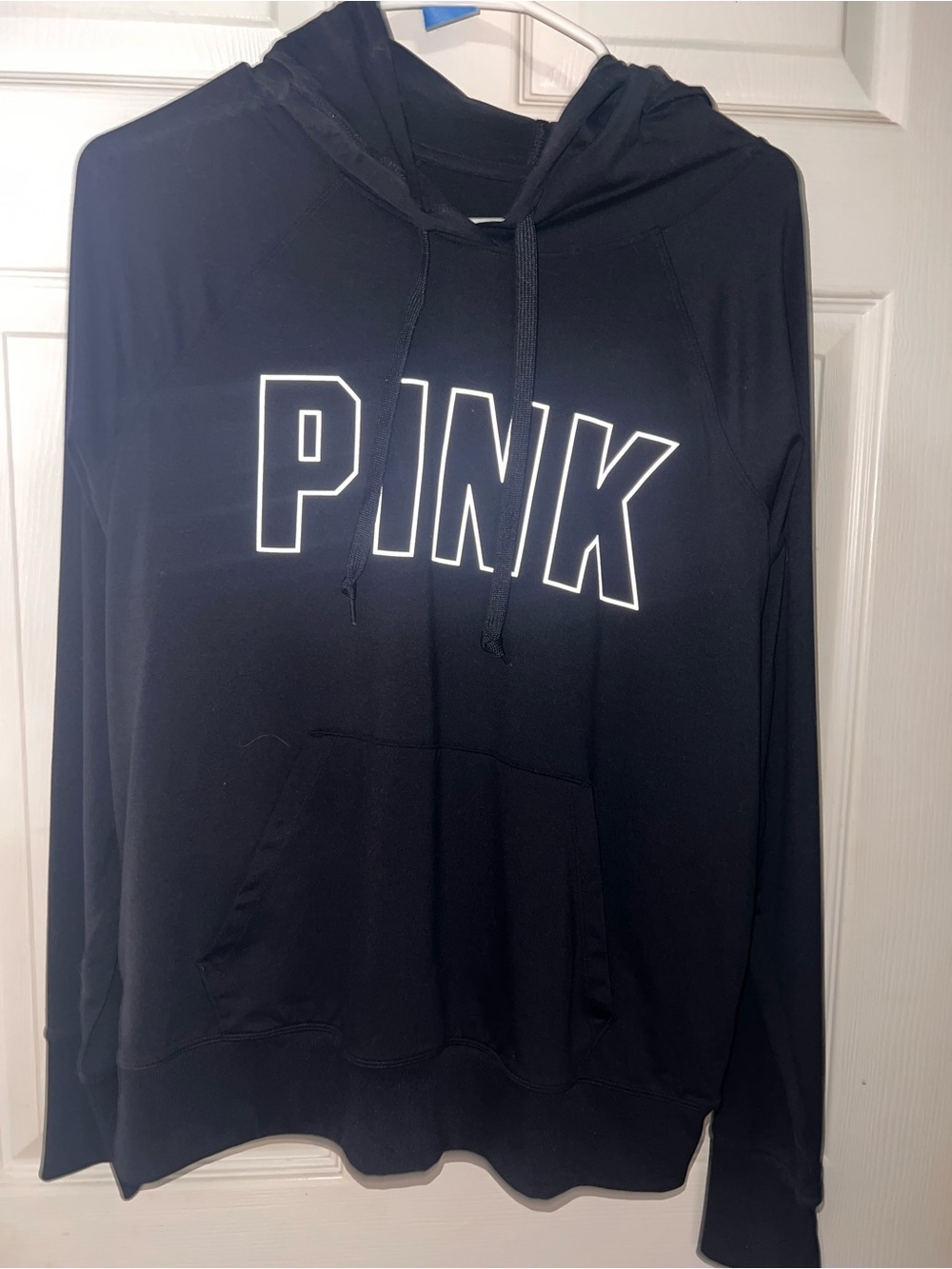 PINK Black Pullover Hoodie with Bold Chest Logo